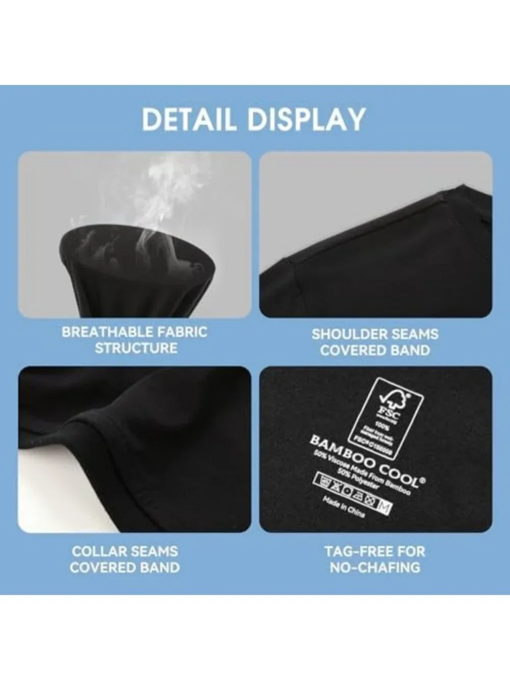 Men's Moisture-Wicking Crewneck Undershirts - 6 Pack Bamboo Cool T-Shirts